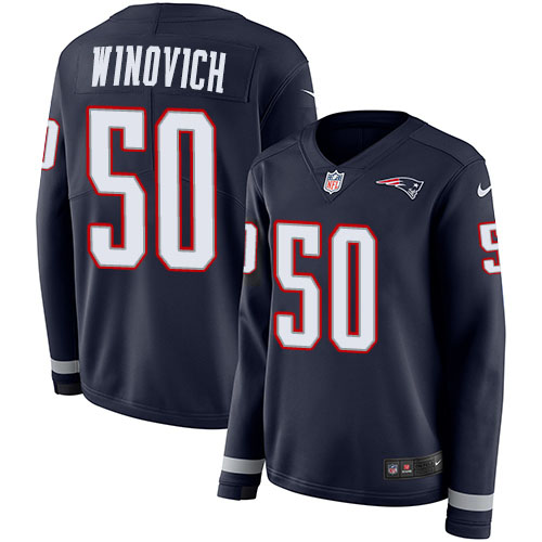 Nike Patriots #50 Chase Winovich Navy Blue Team Color Women's Stitched NFL Limited Therma Long Sleeve Jersey