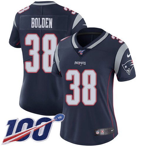 Nike Patriots #38 Brandon Bolden Navy Blue Team Color Women's Stitched NFL 100th Season Vapor Limited Jersey