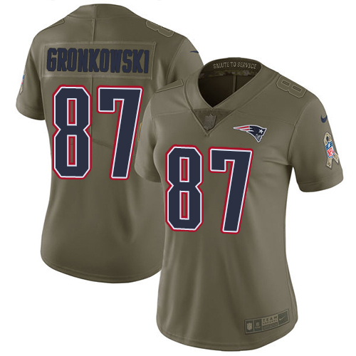 Nike Patriots #87 Rob Gronkowski Olive Women's Stitched NFL Limited 2017 Salute to Service Jersey