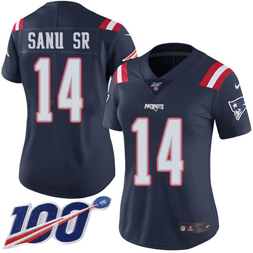 Nike Patriots #14 Mohamed Sanu Sr Navy Blue Women's Stitched NFL Limited Rush 100th Season Jersey