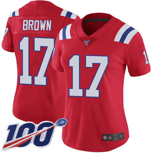 Nike Patriots #17 Antonio Brown Red Alternate Women's Stitched NFL 100th Season Vapor Limited Jersey