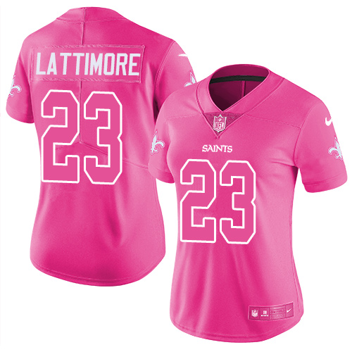 Nike Saints #23 Marshon Lattimore Pink Women's Stitched NFL Limited Rush Fashion Jersey