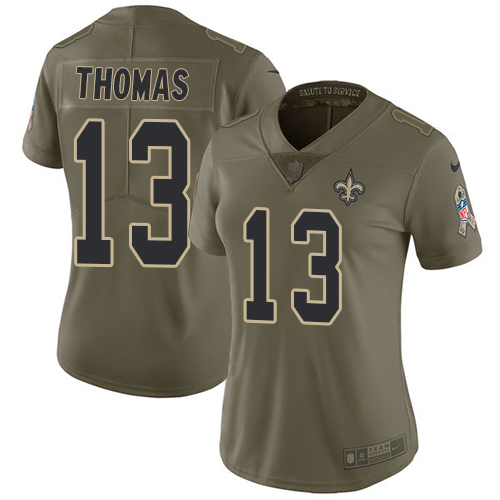 Nike Saints #13 Michael Thomas Olive Women's Stitched NFL Limited 2017 Salute to Service Jersey