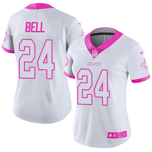 Nike Saints #24 Vonn Bell White/Pink Women's Stitched NFL Limited Rush Fashion Jersey