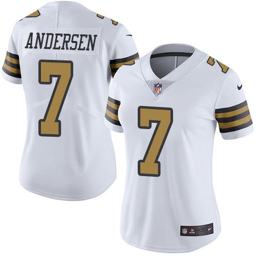 Nike Saints #7 Morten Andersen White Women's Stitched NFL Limited Rush Jersey