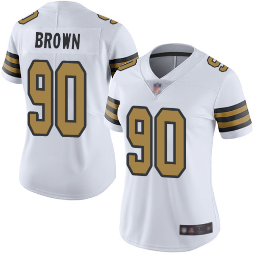 Nike Saints #90 Malcom Brown White Women's Stitched NFL Limited Rush Jersey