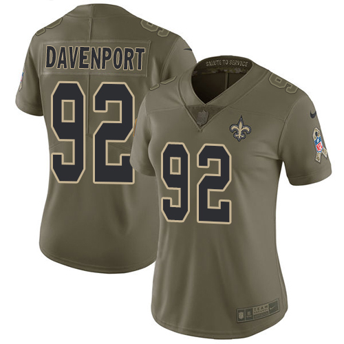 Nike Saints #92 Marcus Davenport Olive Women's Stitched NFL Limited 2017 Salute to Service Jersey
