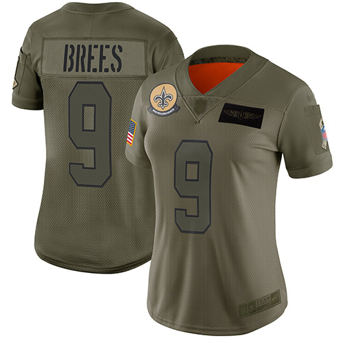 Nike Saints #9 Drew Brees Camo Women's Stitched NFL Limited 2019 Salute to Service Jersey