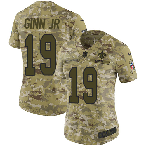 Nike Saints #19 Ted Ginn Jr Camo Women's Stitched NFL Limited 2018 Salute to Service Jersey