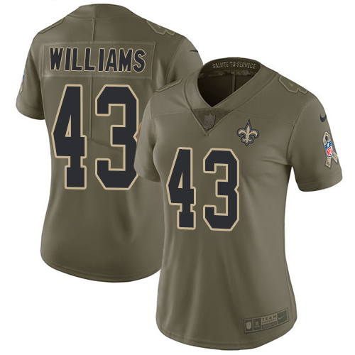 Nike Saints #43 Marcus Williams Olive Women's Stitched NFL Limited 2017 Salute to Service Jersey