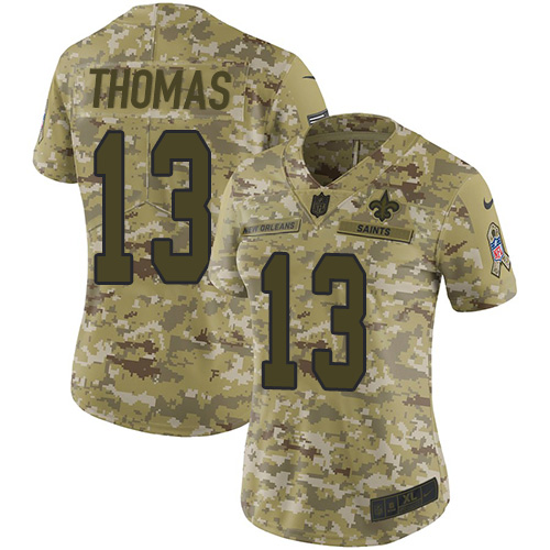 Nike Saints #13 Michael Thomas Camo Women's Stitched NFL Limited 2018 Salute to Service Jersey