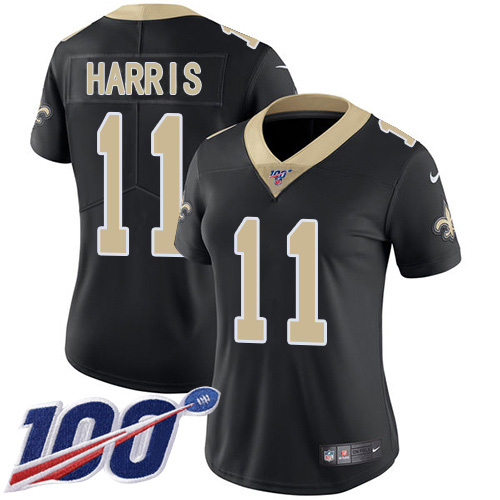 Nike Saints #11 Deonte Harris Black Team Color Women's Stitched NFL 100th Season Vapor Untouchable Limited Jersey