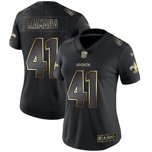 Nike Saints #41 Alvin Kamara Black/Gold Women's Stitched NFL Vapor Untouchable Limited Jersey