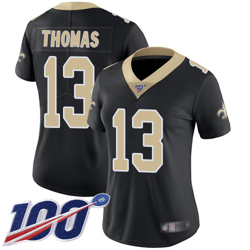 Nike Saints #13 Michael Thomas Black Team Color Women's Stitched NFL 100th Season Vapor Limited Jersey