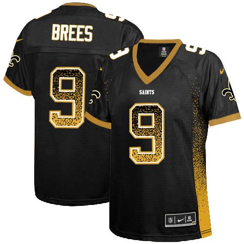 Nike Saints #9 Drew Brees Black Team Color Women's Stitched NFL Elite Drift Fashion Jersey