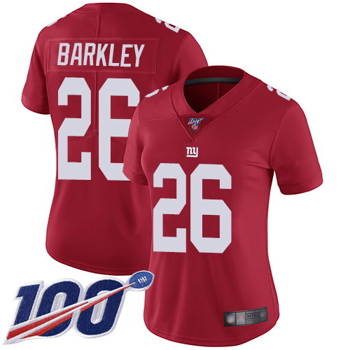 Nike Giants #26 Saquon Barkley Red Alternate Women's Stitched NFL 100th Season Vapor Limited Jersey