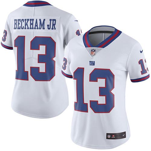 Nike Giants #13 Odell Beckham Jr White Women's Stitched NFL Limited Rush Jersey