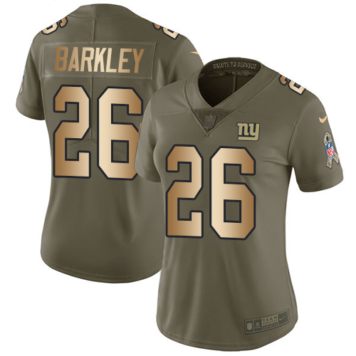 Nike Giants #26 Saquon Barkley Olive/Gold Women's Stitched NFL Limited 2017 Salute to Service Jersey