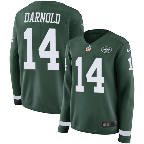 Nike Jets #14 Sam Darnold Green Team Color Women's Stitched NFL Limited Therma Long Sleeve Jersey