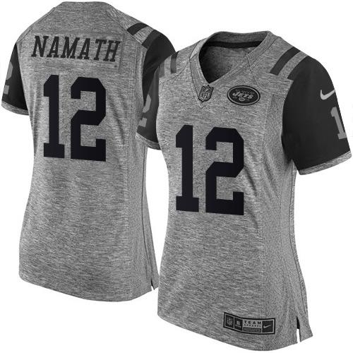 Nike Jets #12 Joe Namath Gray Women's Stitched NFL Limited Gridiron Gray Jersey
