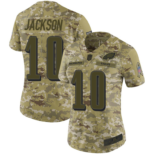 Nike Eagles #10 DeSean Jackson Camo Women's Stitched NFL Limited 2018 Salute to Service Jersey
