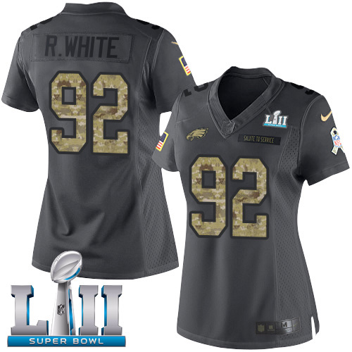 Nike Eagles #92 Reggie White Black Super Bowl LII Women's Stitched NFL Limited 2016 Salute to Service Jersey
