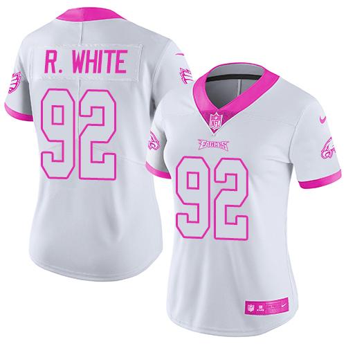 Nike Eagles #92 Reggie White White/Pink Women's Stitched NFL Limited Rush Fashion Jersey