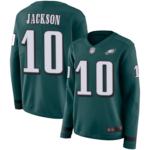 Nike Eagles #10 DeSean Jackson Midnight Green Team Color Women's Stitched NFL Limited Therma Long Sleeve Jersey
