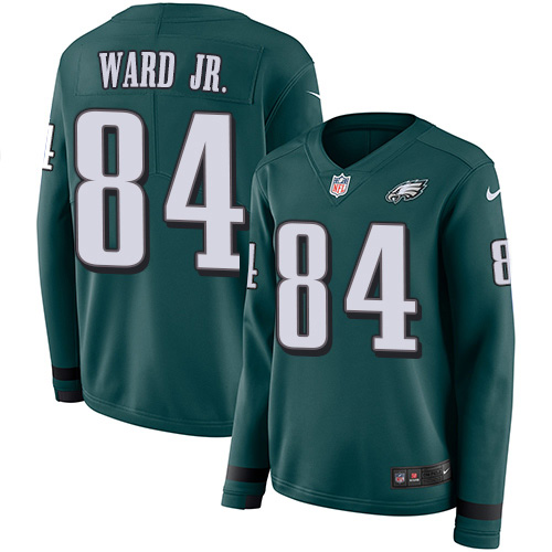 Nike Eagles #84 Greg Ward Jr. Green Team Color Women's Stitched NFL Limited Therma Long Sleeve Jersey
