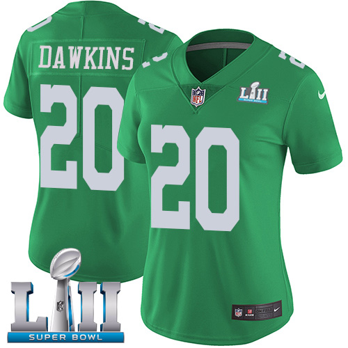 Nike Eagles #20 Brian Dawkins Green Super Bowl LII Women's Stitched NFL Limited Rush Jersey