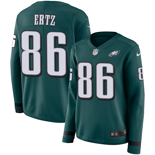 Nike Eagles #86 Zach Ertz Midnight Green Team Color Women's Stitched NFL Limited Therma Long Sleeve Jersey