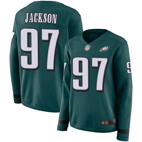 Nike Eagles #97 Malik Jackson Midnight Green Team Color Women's Stitched NFL Limited Therma Long Sleeve Jersey