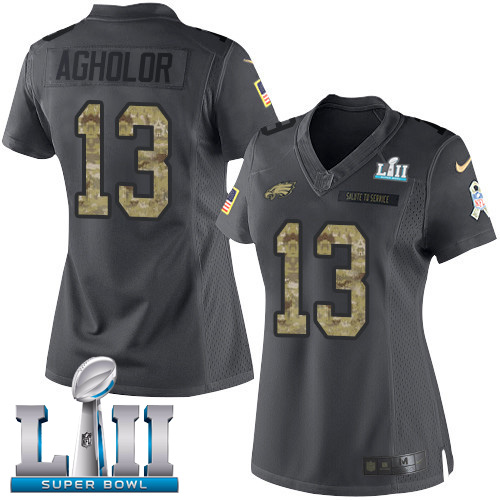 Nike Eagles #13 Nelson Agholor Black Super Bowl LII Women's Stitched NFL Limited 2016 Salute to Service Jersey