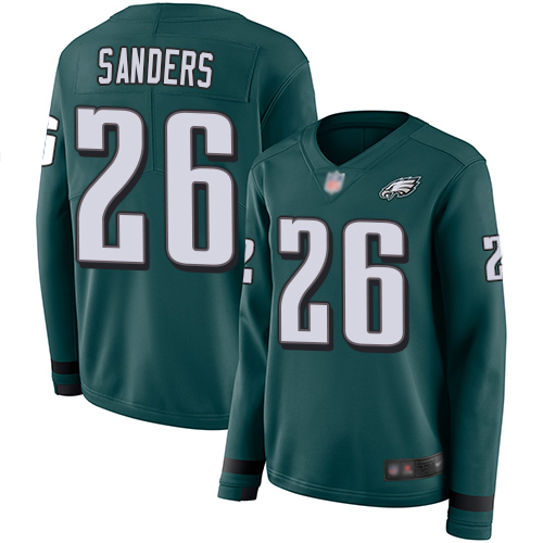 Nike Eagles #26 Miles Sanders Midnight Green Team Color Women's Stitched NFL Limited Therma Long Sleeve Jersey