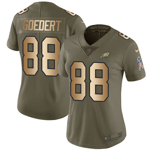 Nike Eagles #88 Dallas Goedert Olive/Gold Women's Stitched NFL Limited 2017 Salute to Service Jersey