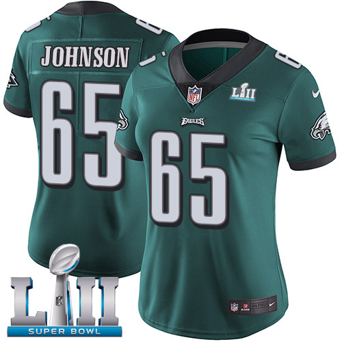 Nike Eagles #65 Lane Johnson Midnight Green Team Color Super Bowl LII Women's Stitched NFL Vapor Untouchable Limited Jersey