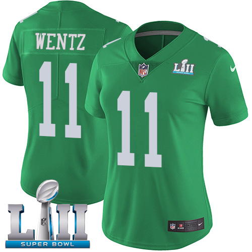 Nike Eagles #11 Carson Wentz Green Super Bowl LII Women's Stitched NFL Limited Rush Jersey