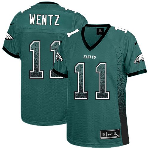 Nike Eagles #11 Carson Wentz Midnight Green Team Color Women's Stitched NFL Elite Drift Fashion Jersey