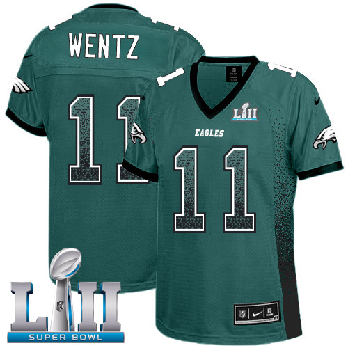 Nike Eagles #11 Carson Wentz Midnight Green Team Color Super Bowl LII Women's Stitched NFL Elite Drift Fashion Jersey