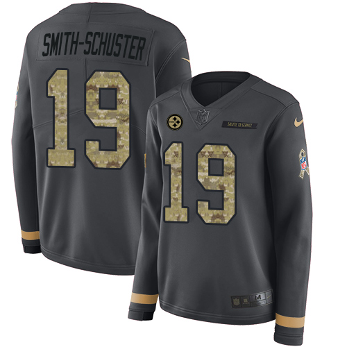 Nike Steelers #19 JuJu Smith-Schuster Anthracite Salute to Service Women's Stitched NFL Limited Therma Long Sleeve Jersey