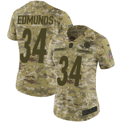 Nike Steelers #34 Terrell Edmunds Camo Women's Stitched NFL Limited 2018 Salute to Service Jersey