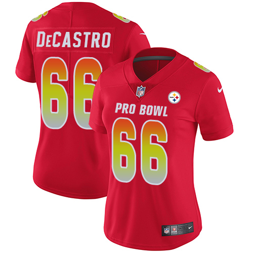 Nike Steelers #66 David DeCastro Red Women's Stitched NFL Limited AFC 2018 Pro Bowl Jersey