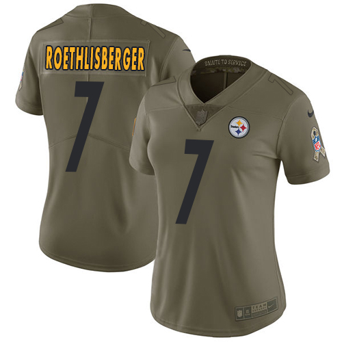 Nike Steelers #7 Ben Roethlisberger Olive Women's Stitched NFL Limited 2017 Salute to Service Jersey