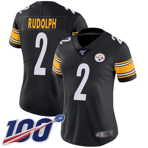 Nike Steelers #2 Mason Rudolph Black Team Color Women's Stitched NFL 100th Season Vapor Limited Jersey