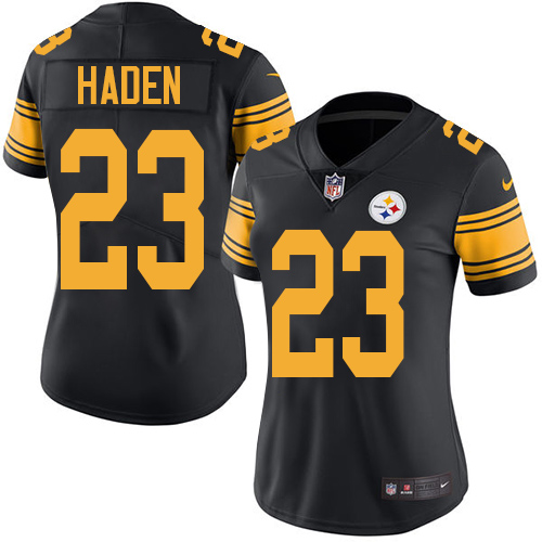 Nike Steelers #23 Joe Haden Black Women's Stitched NFL Limited Rush Jersey