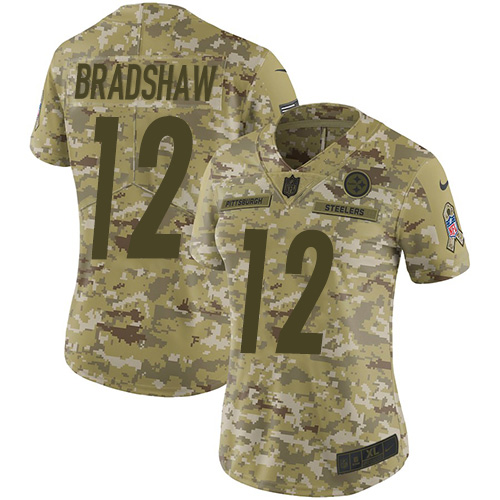 Nike Steelers #12 Terry Bradshaw Camo Women's Stitched NFL Limited 2018 Salute to Service Jersey