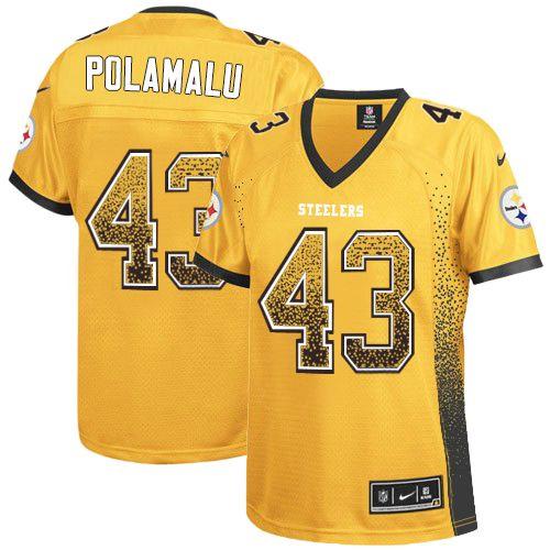 Nike Steelers #43 Troy Polamalu Gold Women's Stitched NFL Elite Drift Fashion Jersey