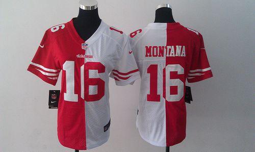 Nike 49ers #16 Joe Montana Red/White Women's Stitched NFL Elite Split Jersey