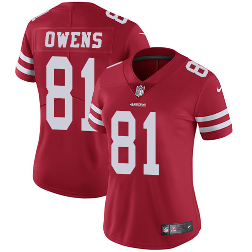 Nike 49ers #81 Terrell Owens Red Team Color Women's Stitched NFL Vapor Untouchable Limited Jersey