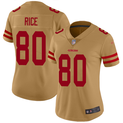 Nike 49ers #80 Jerry Rice Gold Women's Stitched NFL Limited Inverted Legend Jersey